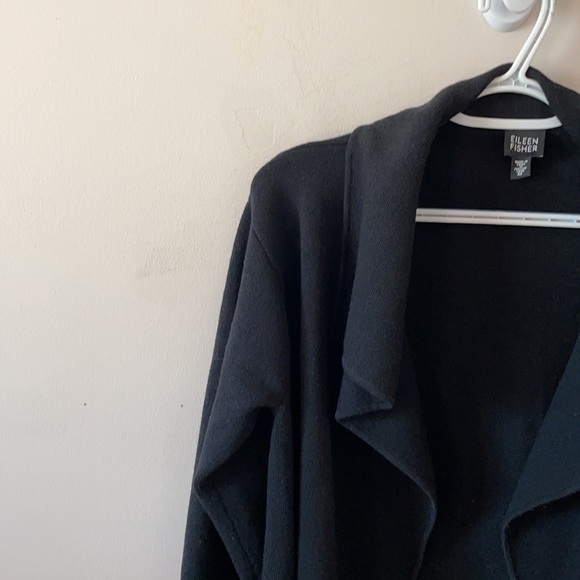 Eileen Fisher Black Open Front Wool Cardigan- Size M - Picture 3 of 8